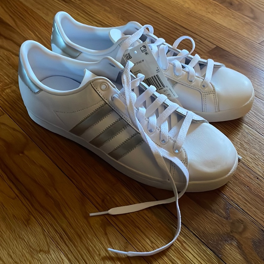 Adidas white and silver sneakers